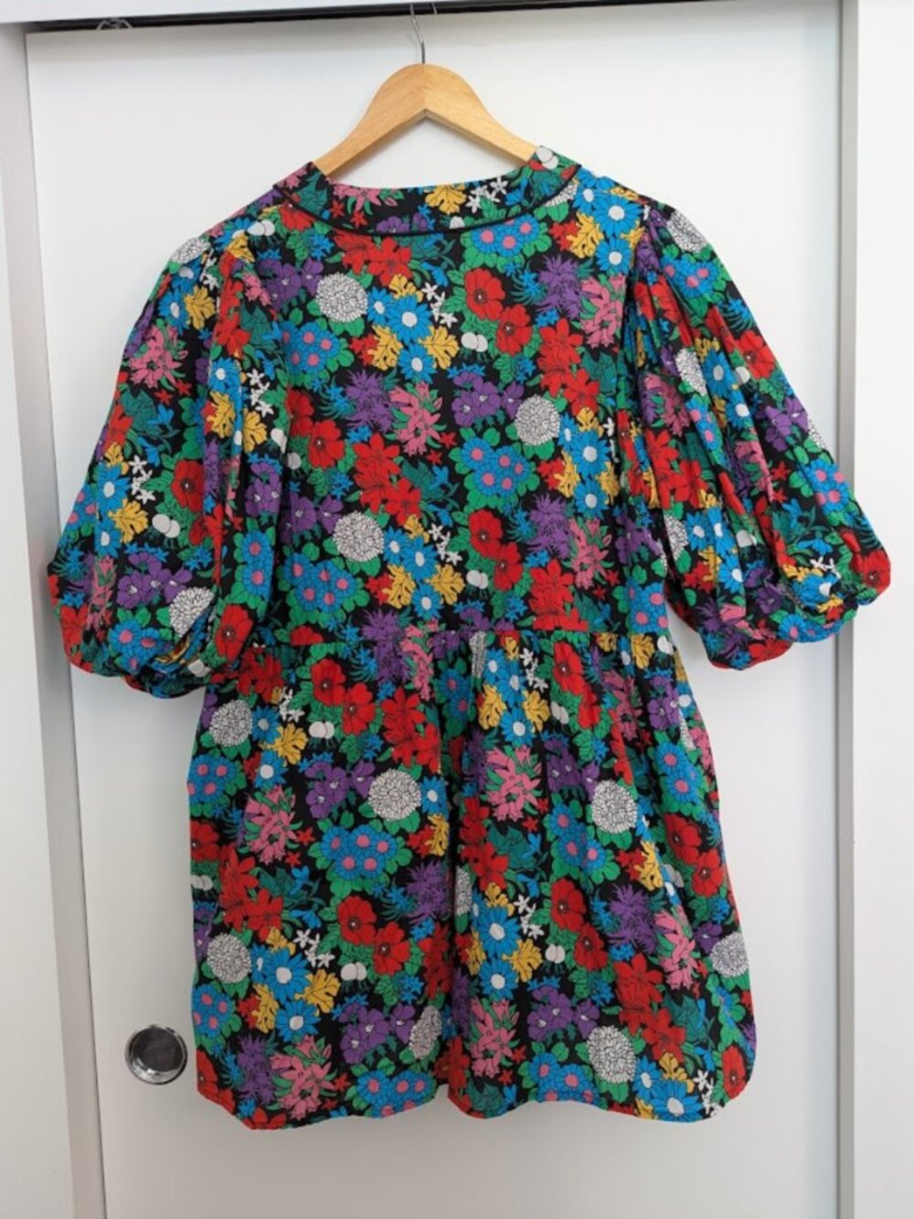 Floral Cotton Puff Sleeve Mini Tunic Dress Oversized - Picture 8 of 16